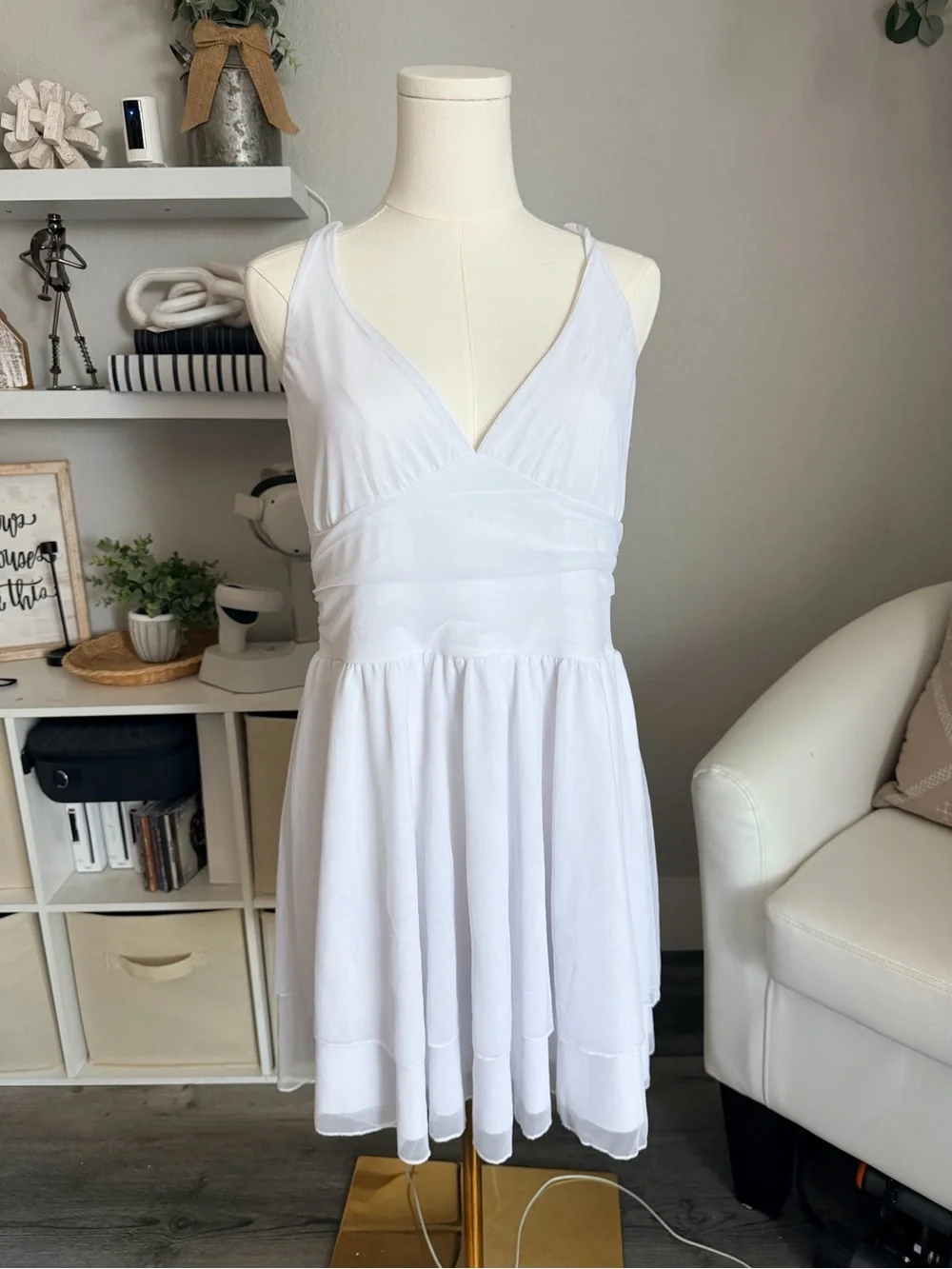 Amazon White Sleeveless V-Neck Mini Dress